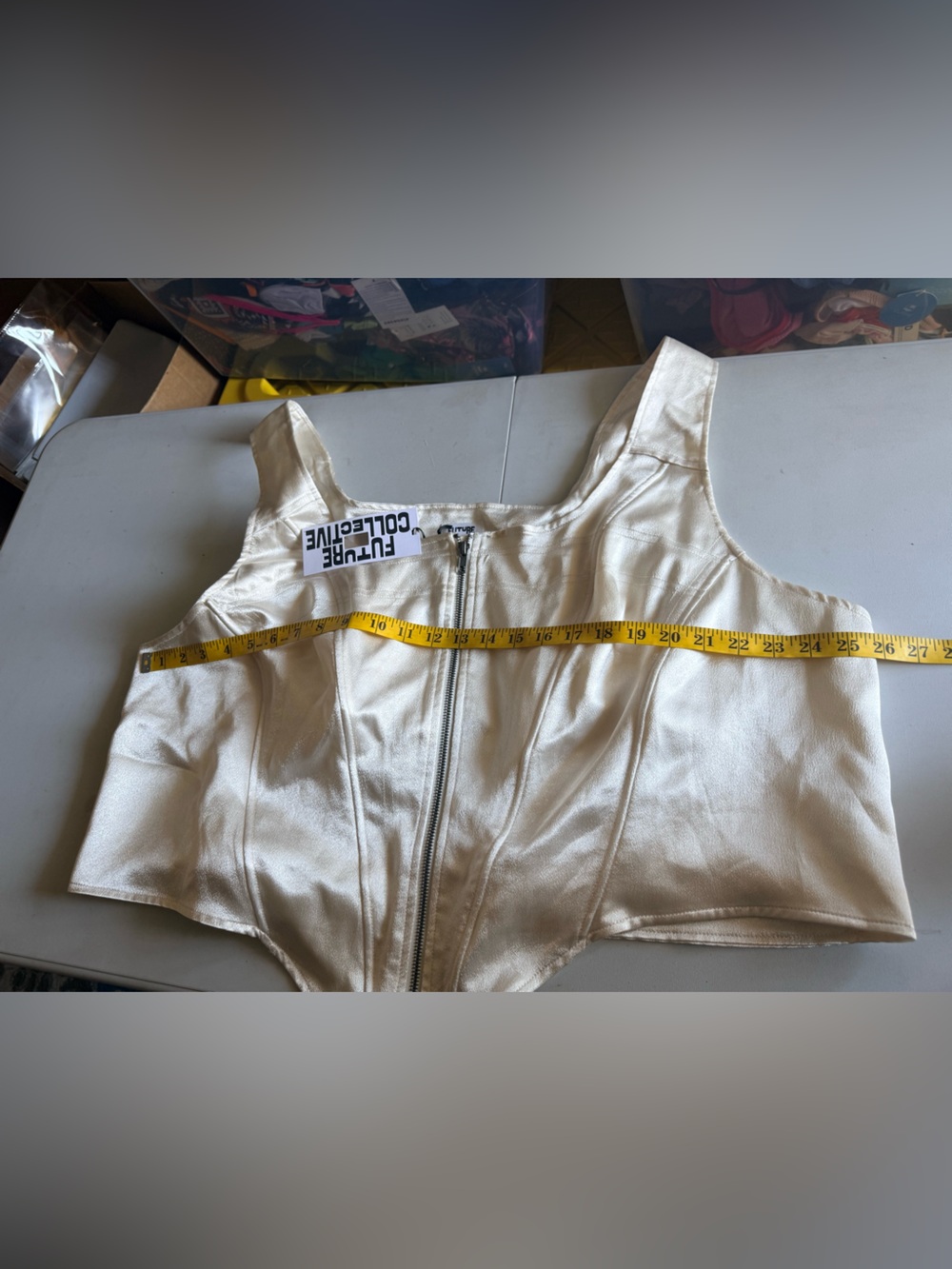 FUTURE COLLECTIVE Kahlana Barfield Satin Cream Zip-Up Corset.
Size 24W/26W - Picture 8 of 15